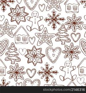 Hand drawn ginger cookies. Vector seamless pattern
