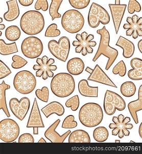 Hand-drawn ginger cookies. Vector seamless pattern. Vector pattern with ginger cookies.