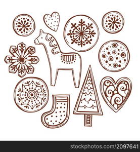 Hand-drawn ginger cookies. Vector sketch illustration.. Ginger cookies. Sketch illustration.