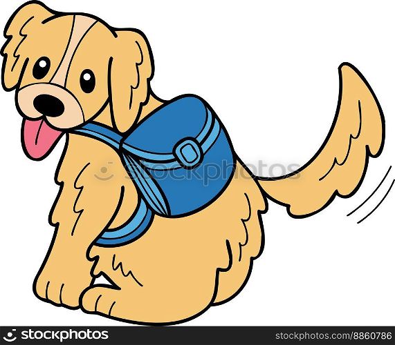 Hand Drawn Golden retriever Dog with backpack illustration in doodle style isolated on background