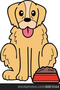 Hand Drawn Golden retriever Dog with food illustration in doodle style isolated on background