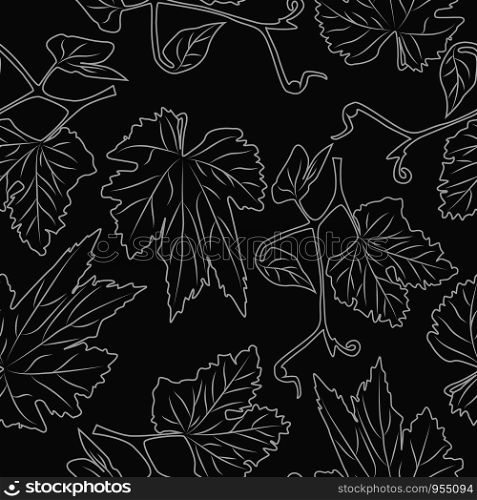 Hand drawn grapevine seamless pattern. Engraving style. Design for fabric, vintage packaging, wrapping paper. Vector illustration. Hand drawn grapevine seamless pattern. Engraving style.