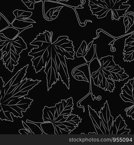 Hand drawn grapevine seamless pattern. Engraving style. Design for fabric, vintage packaging, wrapping paper. Vector illustration. Hand drawn grapevine seamless pattern. Engraving style.