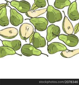 Hand drawn green pears. Vector background.. Vector background with pears.