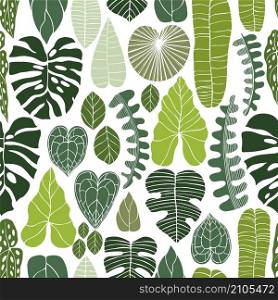 Hand drawn green tropical plants.Vector seamless pattern. Hand drawn tropical plants.