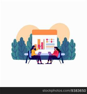 Hand Drawn group of business people meeting in flat style isolated on background