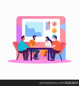 Hand Drawn group of business people meeting in flat style isolated on background