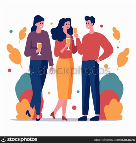 Hand Drawn group of friends celebrating in flat style isolated on background