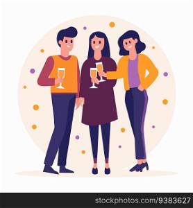 Hand Drawn group of friends celebrating in flat style isolated on background
