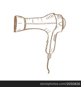 Hand drawn Hairdryer. Isolated vector illustration on white background