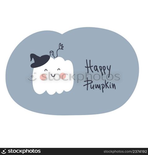 Hand drawn Halloween pumpkin in witch hat. Perfect for poster, textile and prints. Doodle vector illustration for decor and design.