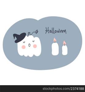 Hand drawn Halloween pumpkins with candles. Perfect for poster, greeting cards, party invitations and prints. Doodle vector illustration for decor and design.