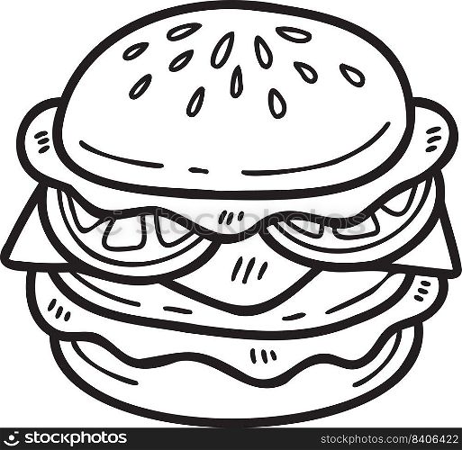 Hand Drawn hamburger illustration in doodle style isolated on background