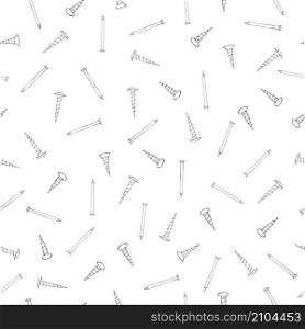 Hand drawn hammer nails, screws. Vector seamless pattern. Hand drawn hammer nails, screws.