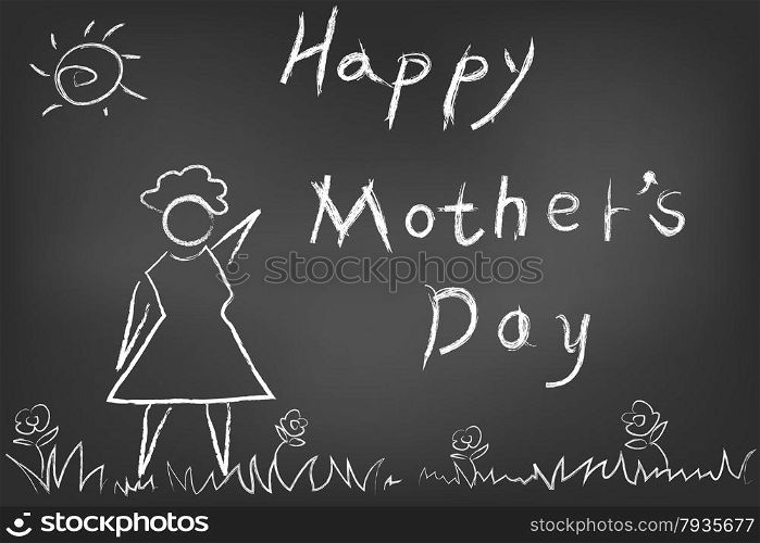 hand drawn happy mothers day card on blackboard