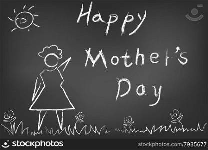 hand drawn happy mothers day card on blackboard
