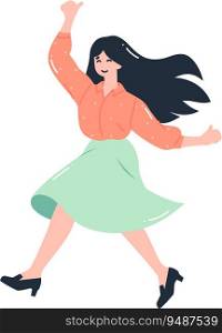 Hand Drawn happy woman dancing in flat style isolated on background