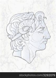 Hand drawn head of greek man.