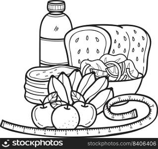Hand Drawn Healthy Food Set illustration in doodle style isolated on background