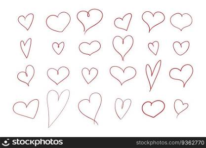 Hand drawn heart collection. Doodle simple hearts in different shapes. Love theme