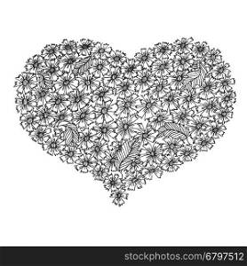 Hand drawn heart from flowers. Vector illustration.