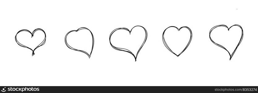 Hand drawn hearts. Hand drawn love symbol collection. Vector illustration