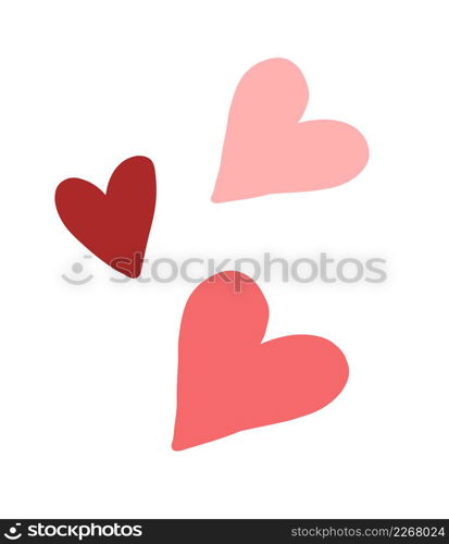Hand drawn hearts. Red and pink love symbol isolated on white background. Hand drawn hearts. Red and pink love symbol
