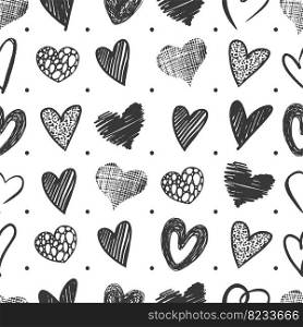 Hand drawn hearts seamless pattern. Heart doodle grunge, romantic textile print. Love ink elements background, vintage neoteric vector texture of background love drawing illustration. Hand drawn hearts seamless pattern. Heart doodle grunge, romantic textile print. Love ink elements background, vintage neoteric vector texture