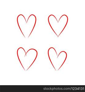 Hand drawn hearts. Set of hearts. Symbol of love. Vector illustration