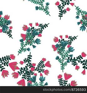 Hand drawn herbal seamless pattern. Freehand organic background. Decorative forest flower endless wallpaper. Design for fabric, textile print, wrapping, cover. Vector illustration.. Hand drawn herbal seamless pattern. Freehand organic background. Decorative forest flower endless wallpaper