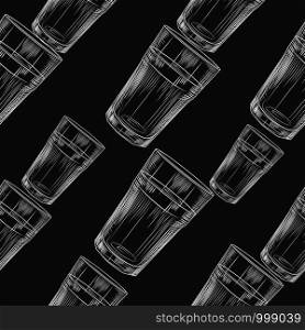 Hand drawn highball glass seamless pattern on blackboard. Collin glass backdrop. Engraving style. Design for menu, wrapping paper. Vector illustration. Hand drawn highball glass seamless pattern on blackboard. Collin glass backdrop.