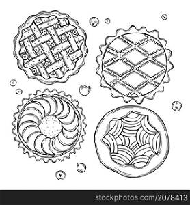 Hand drawn homemade pies.Vector sketch illustration.. Homemade pies.Vector sketch illustration.