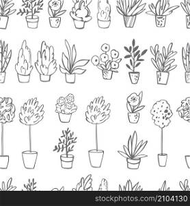 Hand drawn house plants. Vector seamless pattern.. Hand drawn house plants. Vector pattern