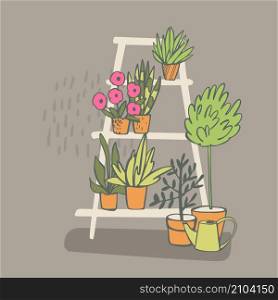 Hand drawn house plants. Vector sketch illustration. Hand drawn house plants.