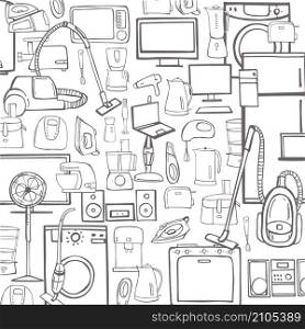 Hand drawn household appliances for kitchen and home. Vector background. Hand drawn household appliances for kitchen and home.