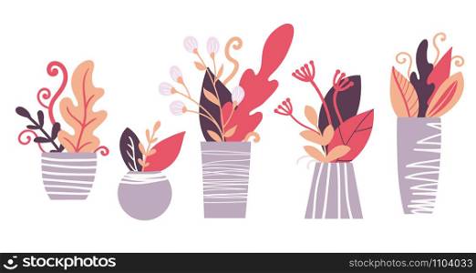 Hand drawn houseplants. Flower pots and planters. Vector illustration.. Houseplants seamless pattern