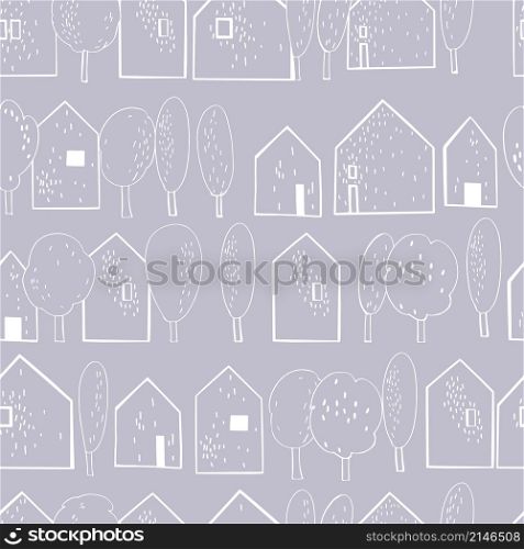Hand drawn houses and trees. Vector sketch illustration.. Hand drawn houses. Vector sketch illustration.