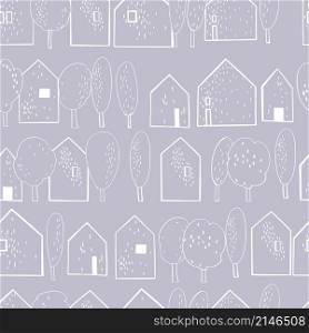 Hand drawn houses and trees. Vector sketch illustration.. Hand drawn houses. Vector sketch illustration.