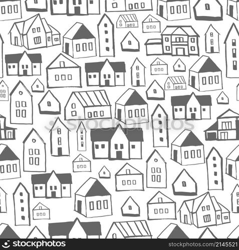 Hand drawn houses. Vector seamless pattern