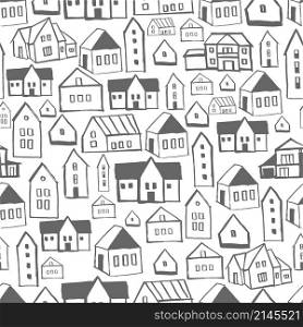 Hand drawn houses. Vector seamless pattern