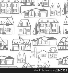 Hand drawn houses. Vector seamless pattern