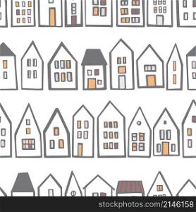 Hand drawn houses. Vector seamless pattern. Hand drawn houses. Vector sketch illustration.