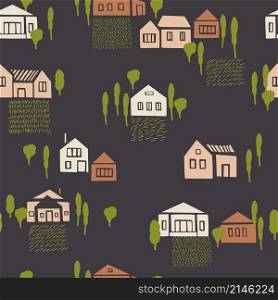 Hand drawn houses. Vector seamless pattern.. Hand drawn houses. Vector sketch illustration.