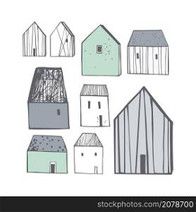 Hand drawn houses. Vector sketch illustration.