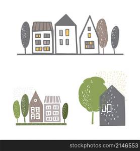 Hand drawn houses. Vector sketch illustration.