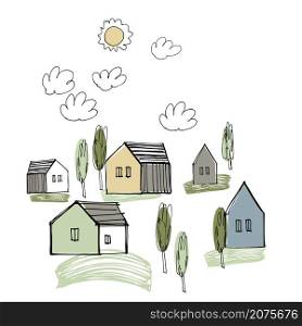 Hand drawn houses. Vector sketch illustration.. Houses. Vector illustration.