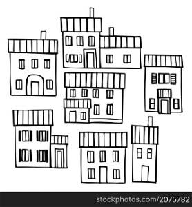 Hand drawn houses. Vector sketch illustration.. Houses. Vector illustration.