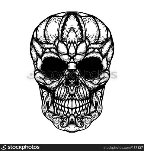 Hand Drawn Human Skull Made floral shapes. Design element for poster, t shirt. Vector illustration