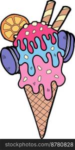 Hand Drawn Ice cream cone with lemon illustration isolated on background