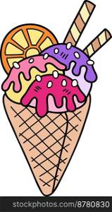 Hand Drawn Ice cream cone with lemon illustration isolated on background